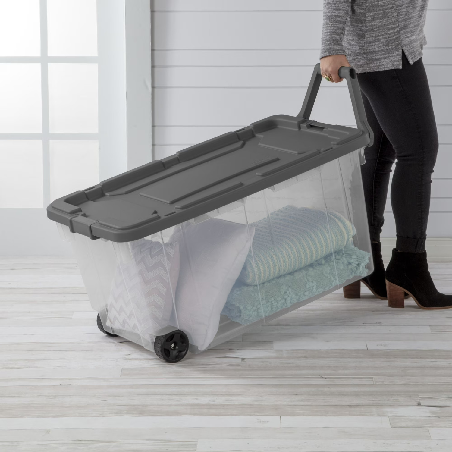 2 Pack Sterilite 160 Quart Wheeled Storage Bin Clear with Pull Handle