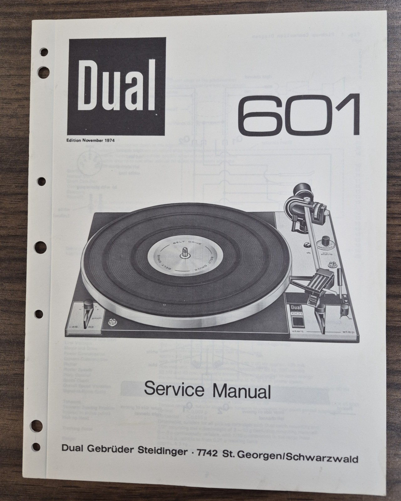 Dual 601 Turntable Service Manual - OEM