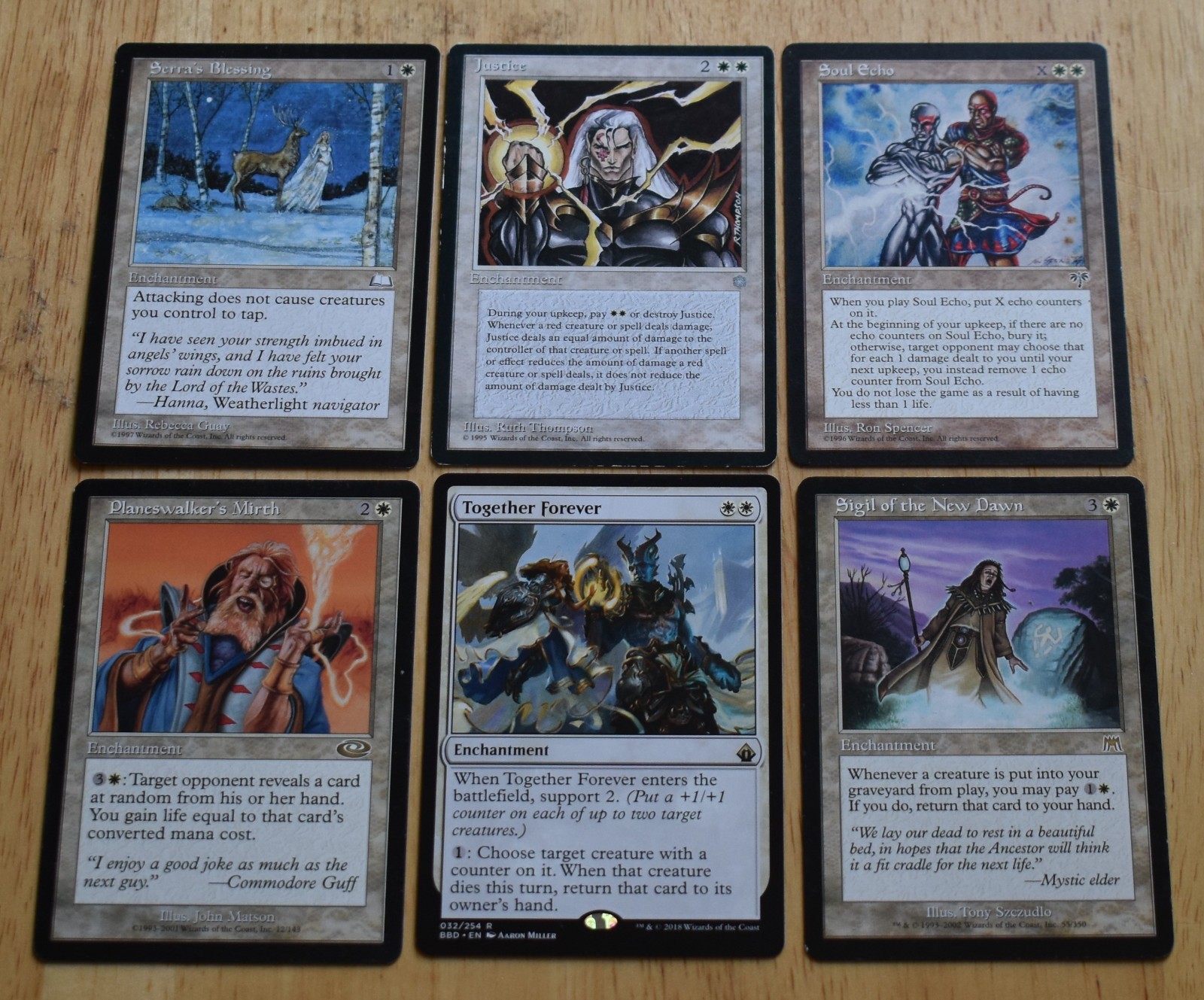 MTG 6 White Rare Enchantment Serra's Blessing Justice Soul Echo Together Forever