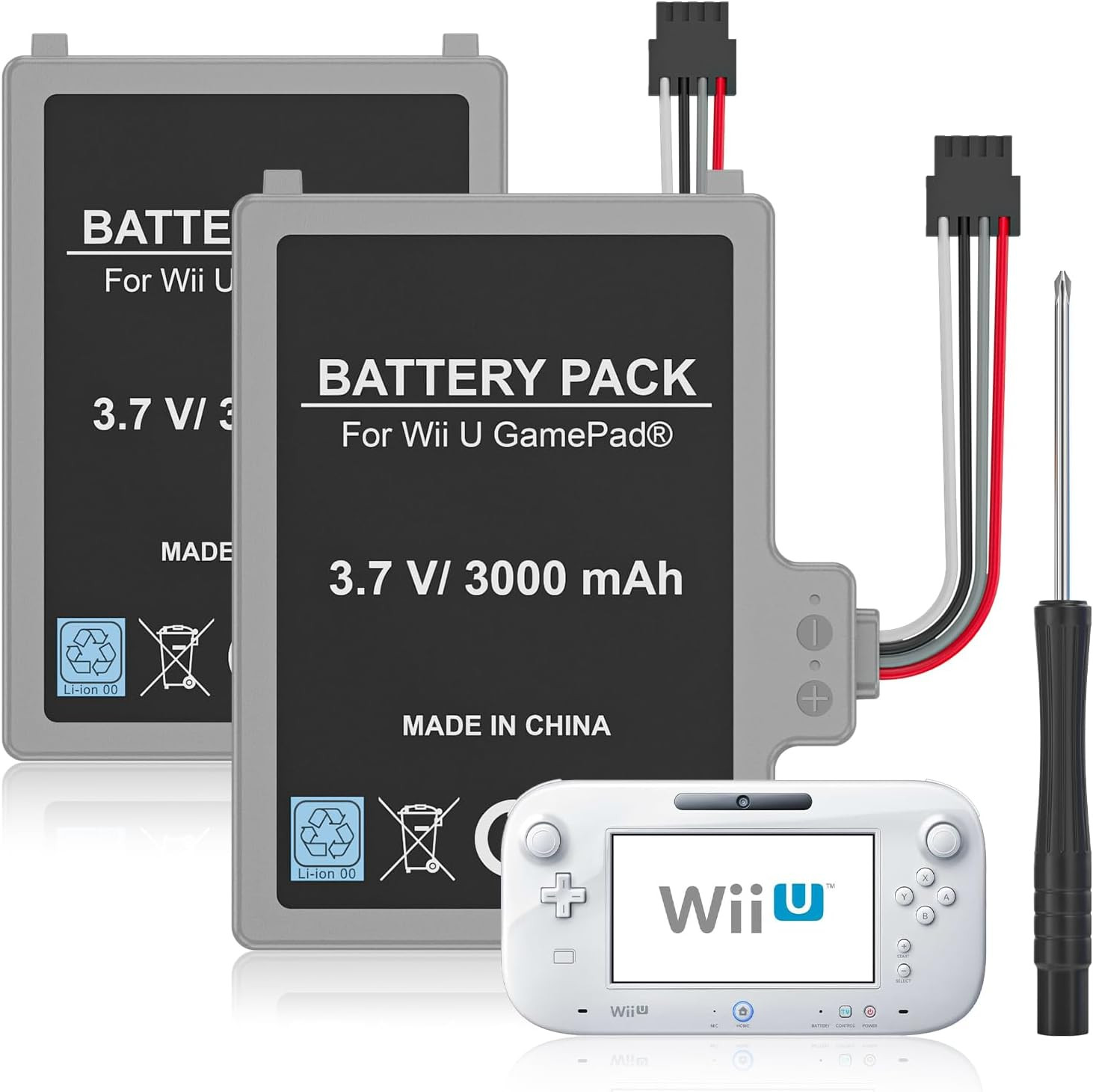 2Pcs Battery for Wii U Gamepad, Rechargeable Battery Replacement & Screwdriver