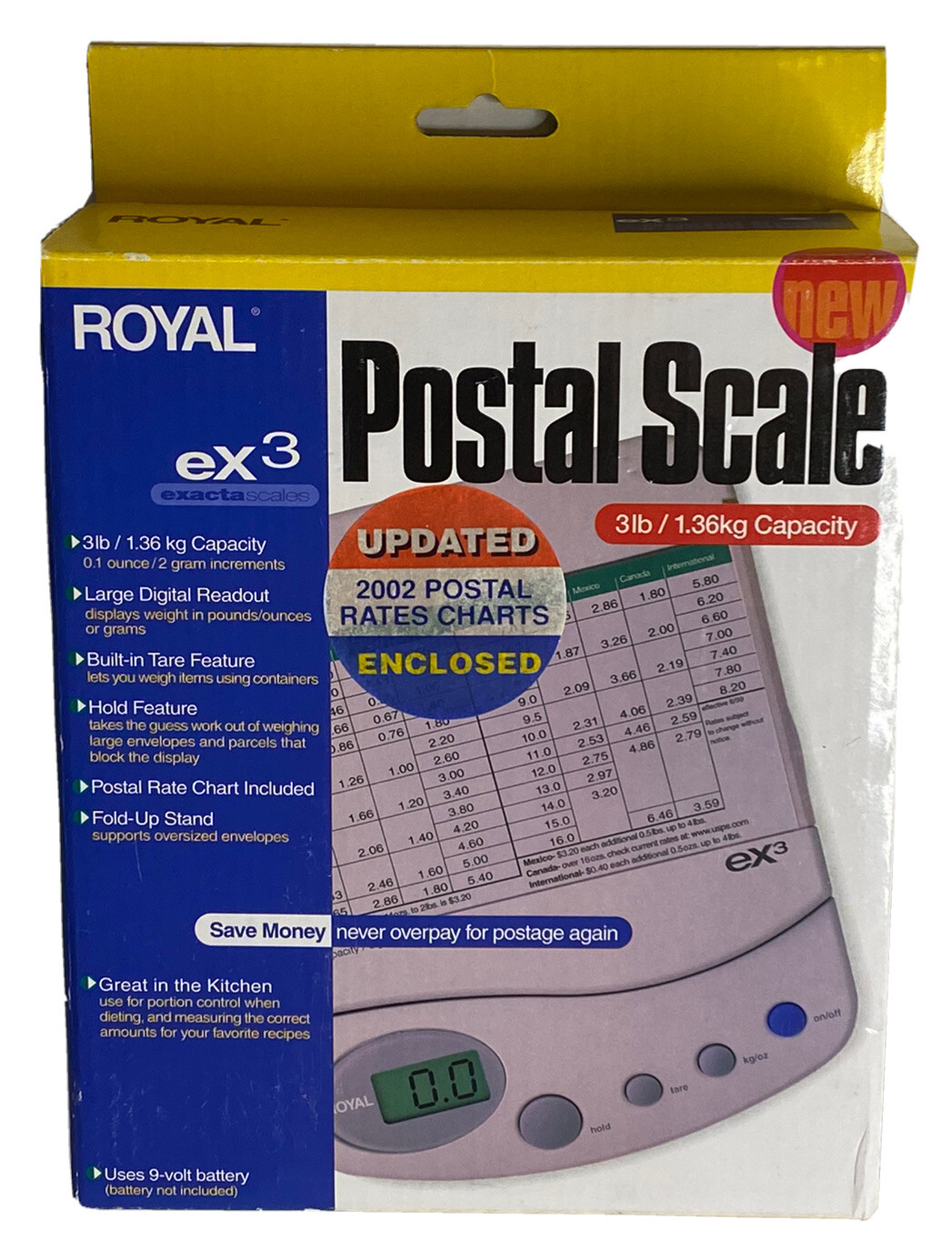 Royal eX-3 3-Pound Digital Postal/Kitchen Scale Weighing Measuring Mail 9v Batt
