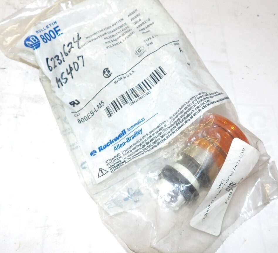 NEW ALLEN BRADLEY AMBER MUSHROOM MOMENTARY PUSHBUTTON 800ES-LM