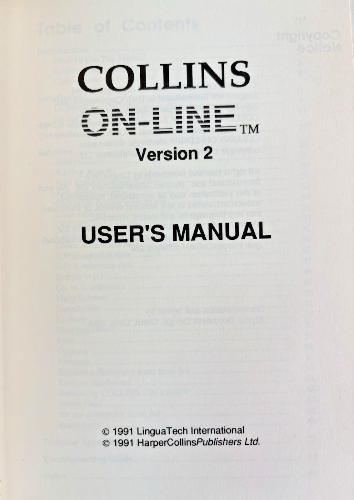 COLLINS ON-LINE VER. 2 ELECTRONIC BILINQUAL DICTIONARY USER'S MANUAL & MORE
