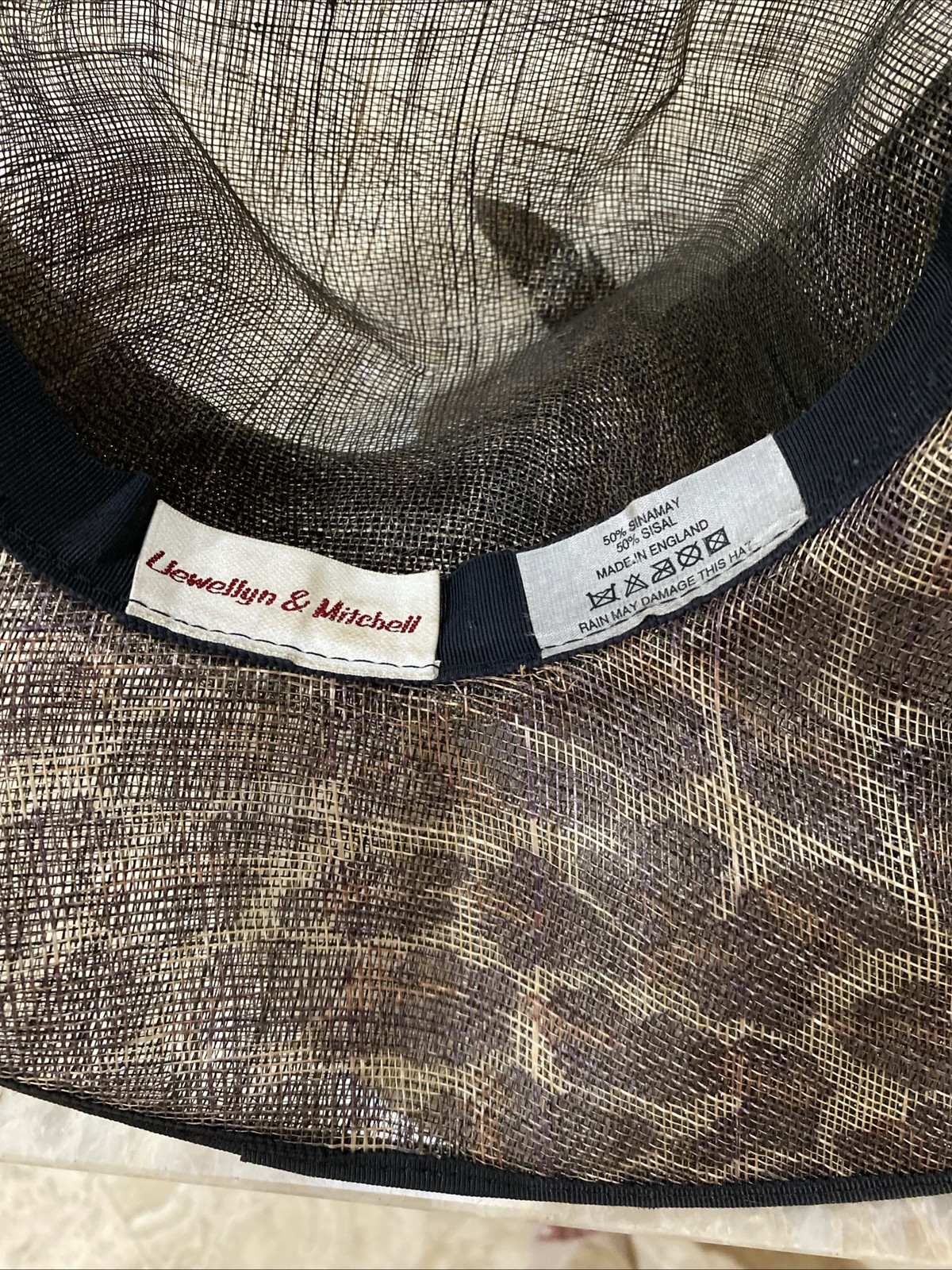 Uewellyn& Mitchell BROWN STRAW Hat Animal Print WIDE BRIM SPECIAL OCCASION