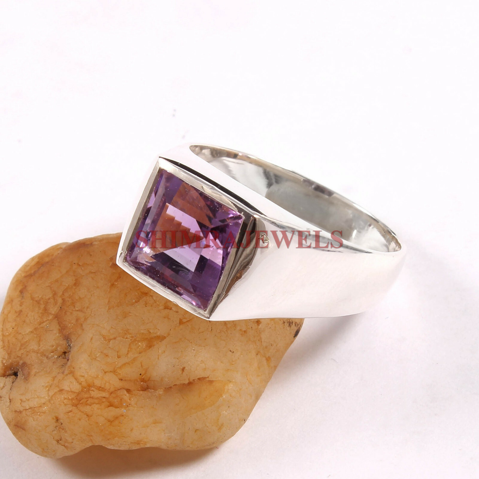 Natural Amethyst Gemstone with 925 Sterling Silver Ring for Men's #231