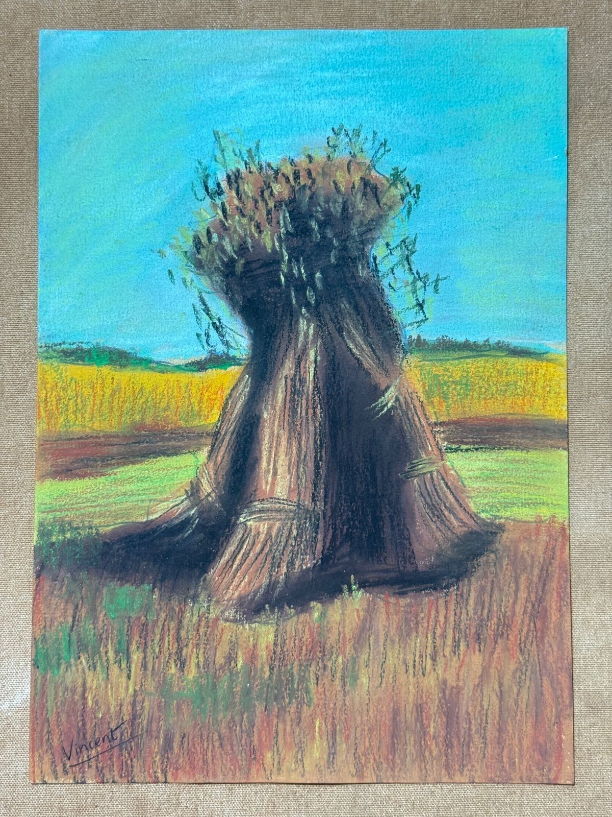 Vincent Van Gogh (Handmade) Mixed Media Paper Drawing Signed and Stamped