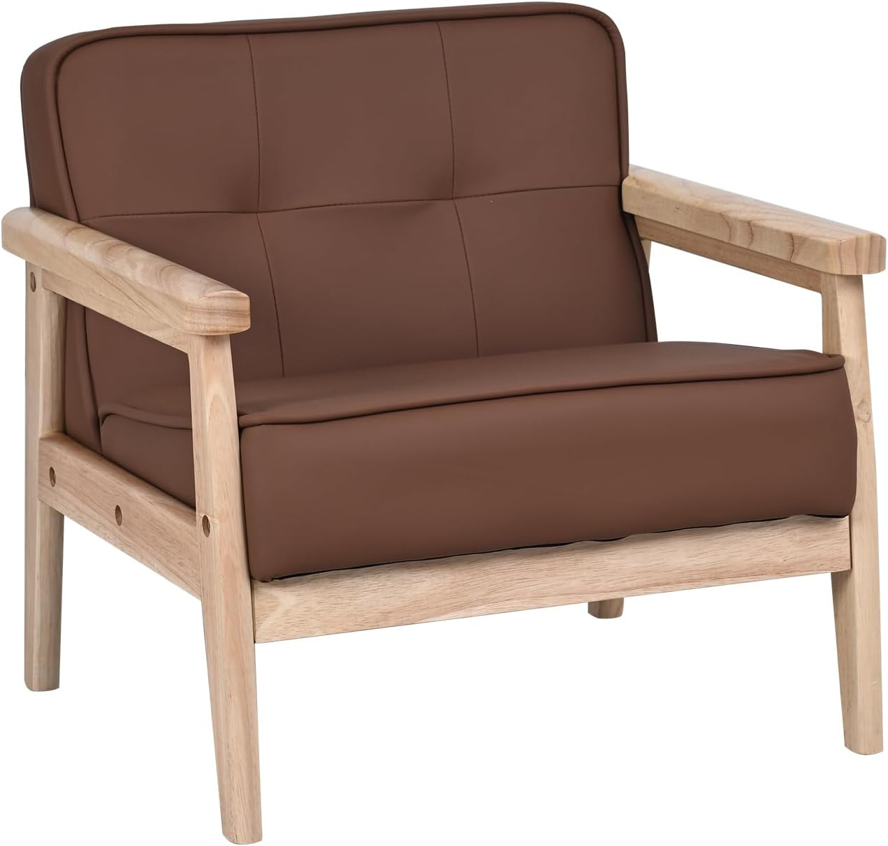Cozy Toddler Armchair with Solid Wood Arms & PU Leather - Brown