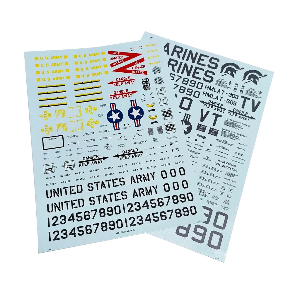 Water Decal Sticker for Align 500 UH-60 Black Hawk and AH-1 Cobra Helicopter