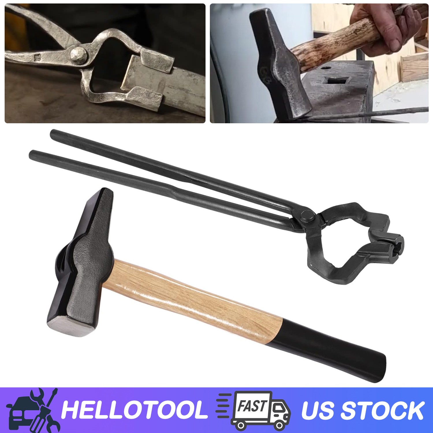 16" Z V-Bit Tongs Blacksmith Tongs + Knife Making Blacksmiths' Hammer 1.5kg
