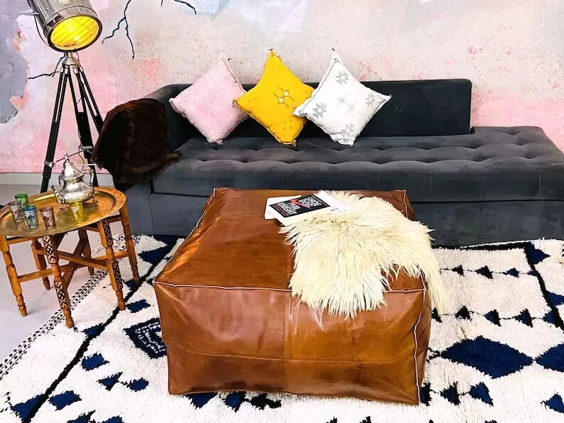 Handmade Brown Claasic New Footrest Aamazing Leather Pouffe Footstool