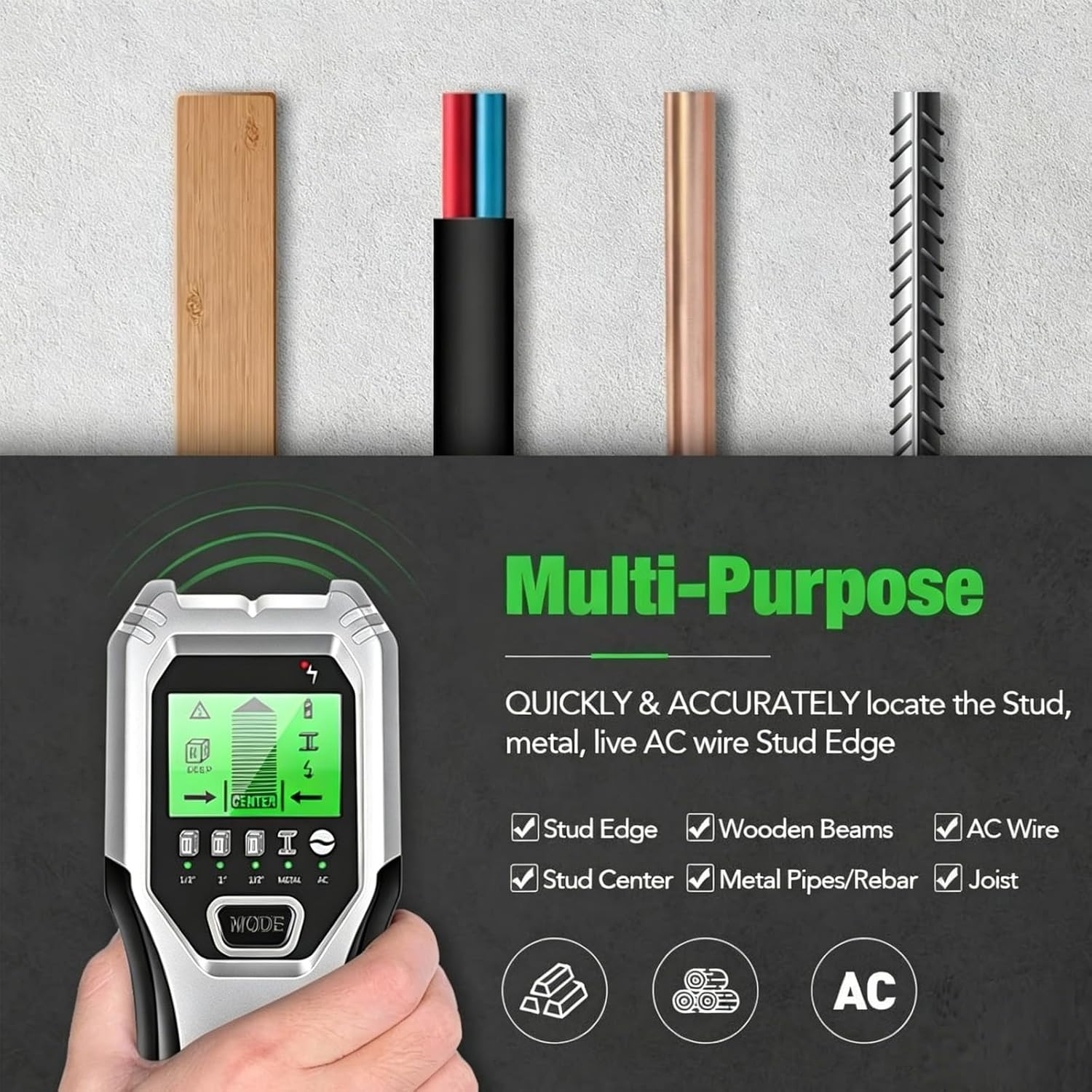 Stud Finder Wall Scanner 5 in 1 Multifunctional Upgraded Smart Wall Scanner, Stu