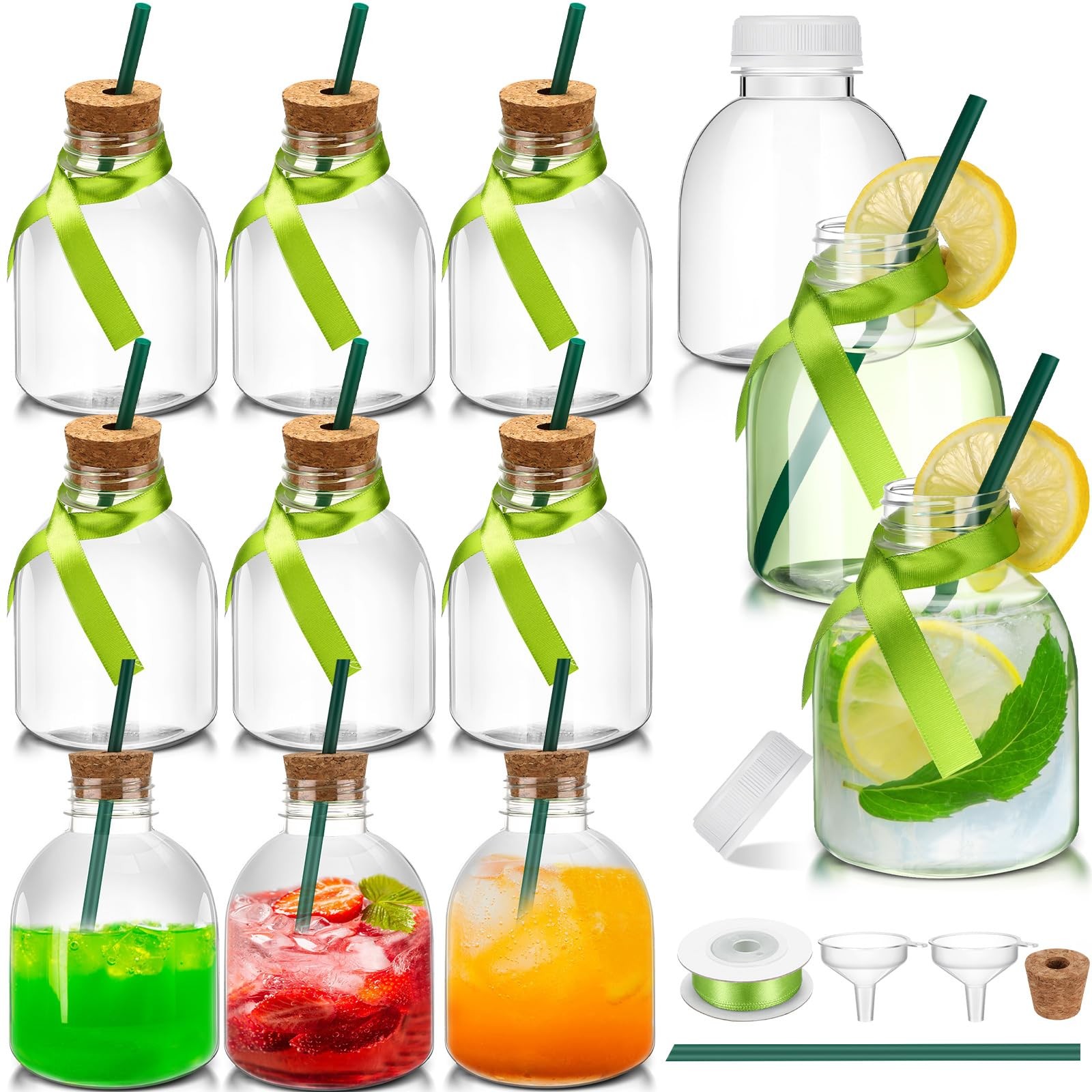12pcs 10oz Plastic Patron Bottles with Cork and Straw, Patron Bottles Empty f
