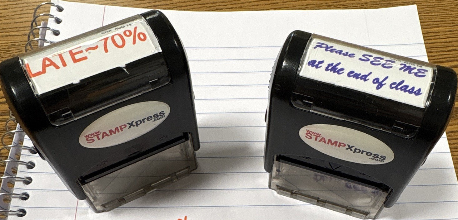 Teacher Stamp Set Self-Inking A1539 LATE-70% & Please SEE ME Office Stamps