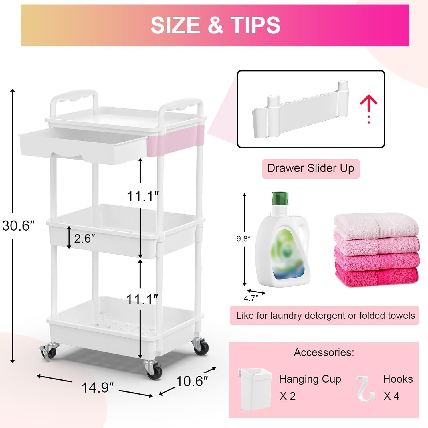 Maximize Storage: 3-Tier Rolling Organizer Cart with Dustproof Drawer & Wheels