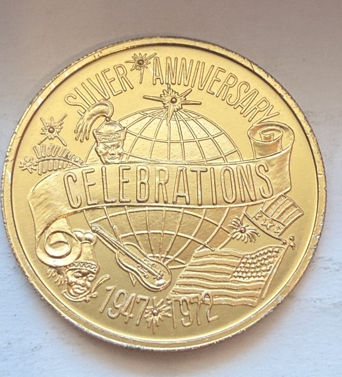 Krewe of Thoth Gold Aluminum 1947-1972 Doubloon, Silver Anniversary (1B)