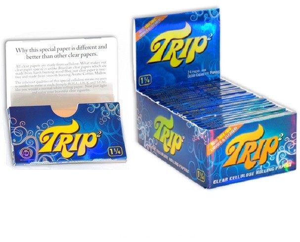 6 Packs of 1 1/4 TRIP 2 Clear Cellulose Transparent Cigarette Rolling Papers
