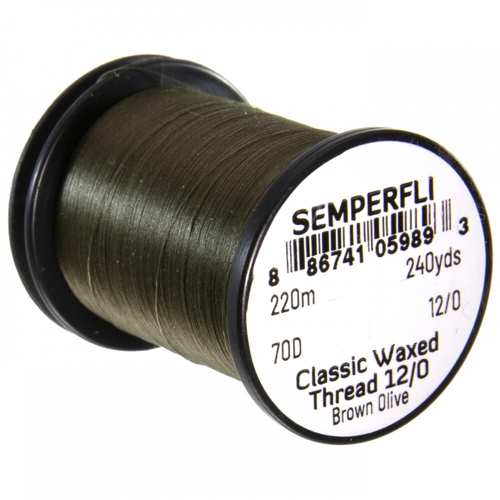 Semperfli Classic Waxed Thread 12/0 70D Brown Olive 220m - Fly Tying Materials