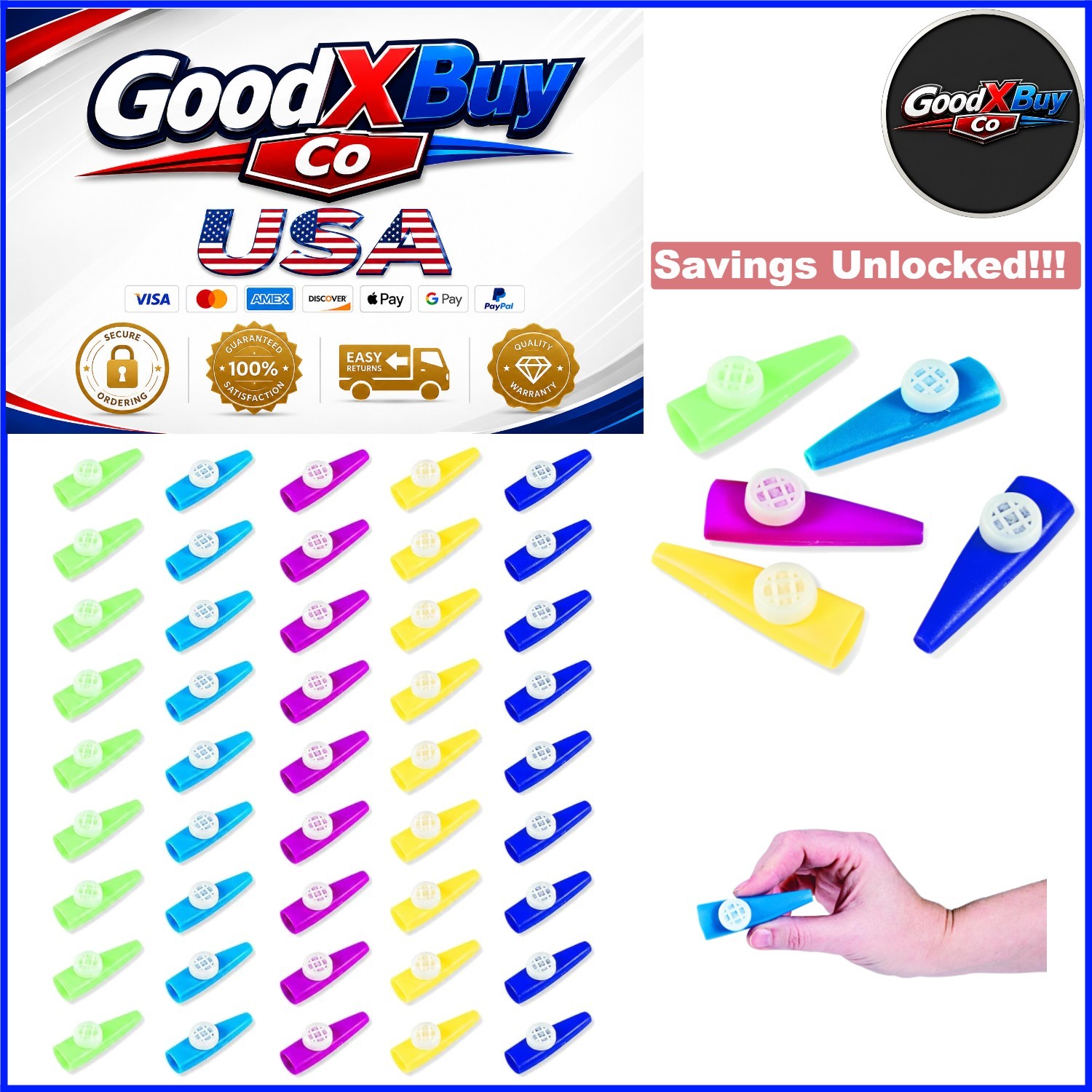 Bulk 72 Plastic Kazoos for Kids Classroom Party Favors Assorted Colors 2.5"