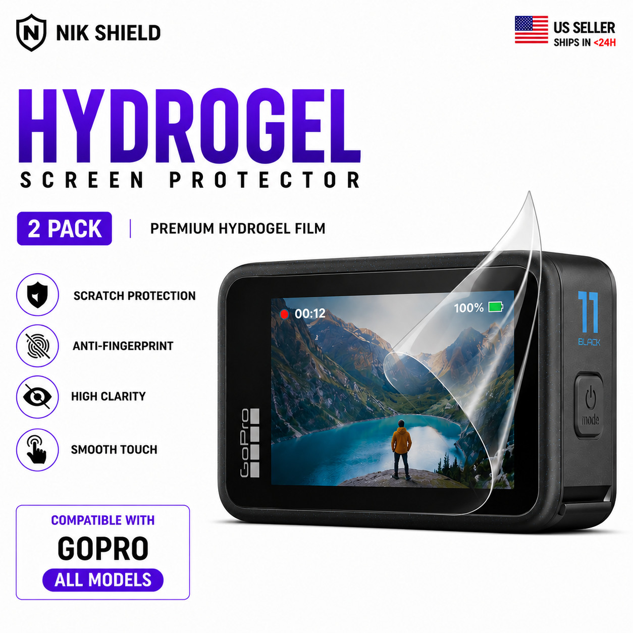 2 Pack GoPro Insta360 All Models Screen Protector Hydrogel HD Clear