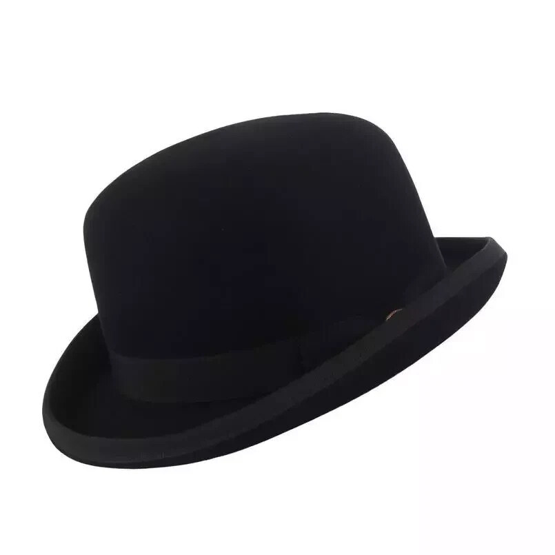 100% Wool Felt Derby Bowler with Removable Feather Fedora Hats
