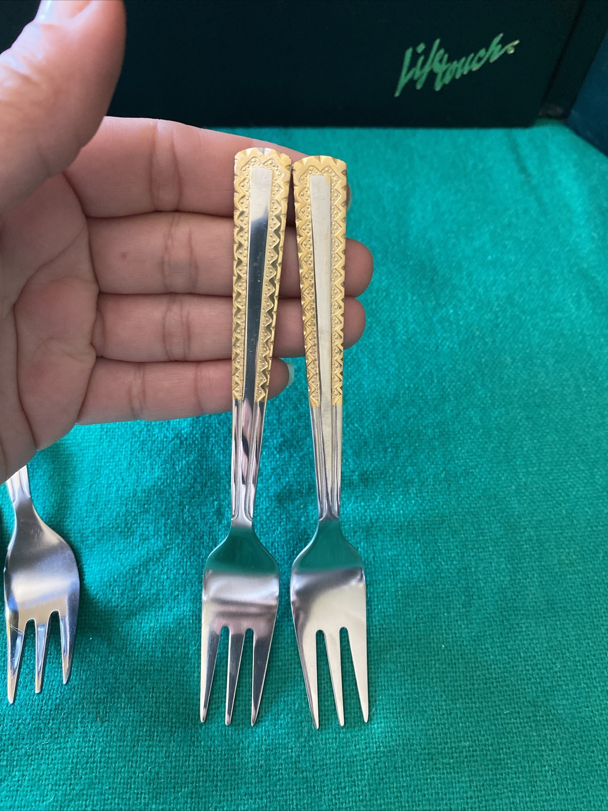 New 4 SOLIGEN GERMANY 18/10 Stainless & GOLD Accent Flatware Forks