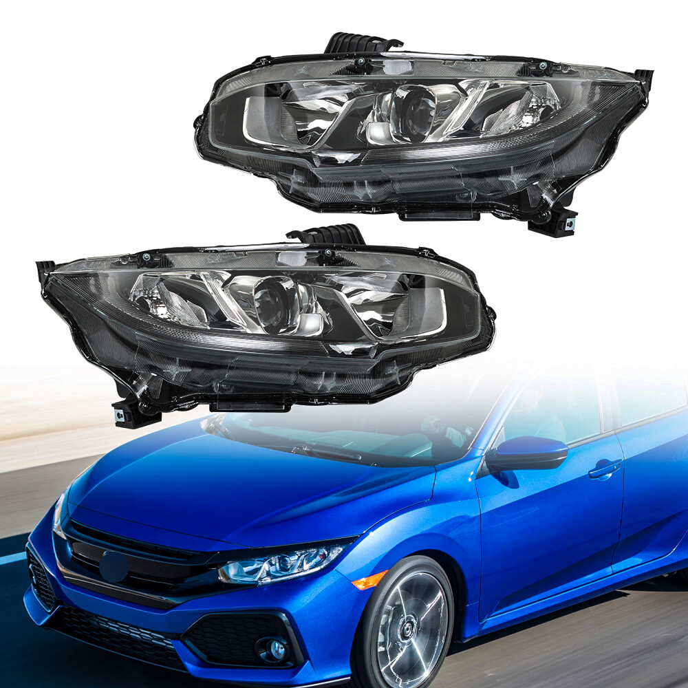 Left+Right For Honda Civic 2016-2021 Halogen Projector Headlights Headlamp Clear