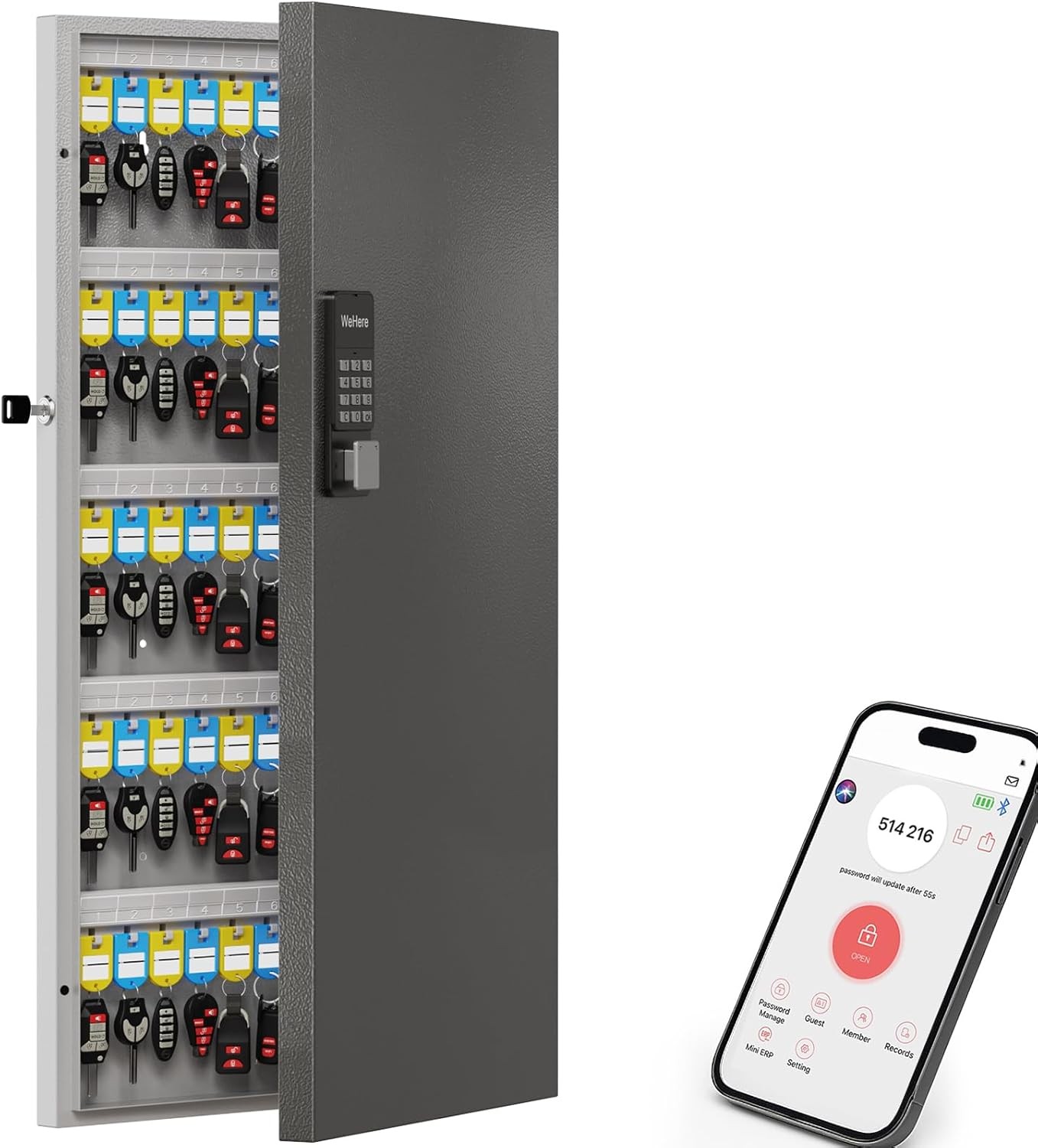 WeHere 120 Key Lock Box Wall Mount, APP 120 keys(smart), Black