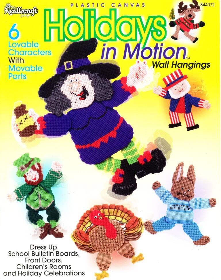 NEEDLECRAFT SHOP PLASTIC CANVAS HOLIDAYS IN MOTION WALL HANGINGS 6 DESIGNS