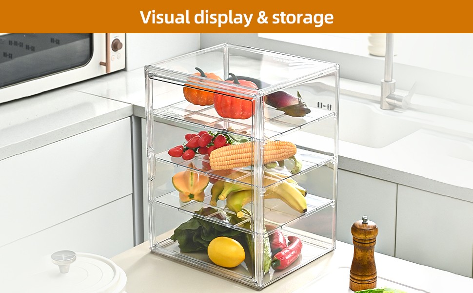 Pastry Display Case，4-Tier Adjustable Clear Bread Stora with Magnetic