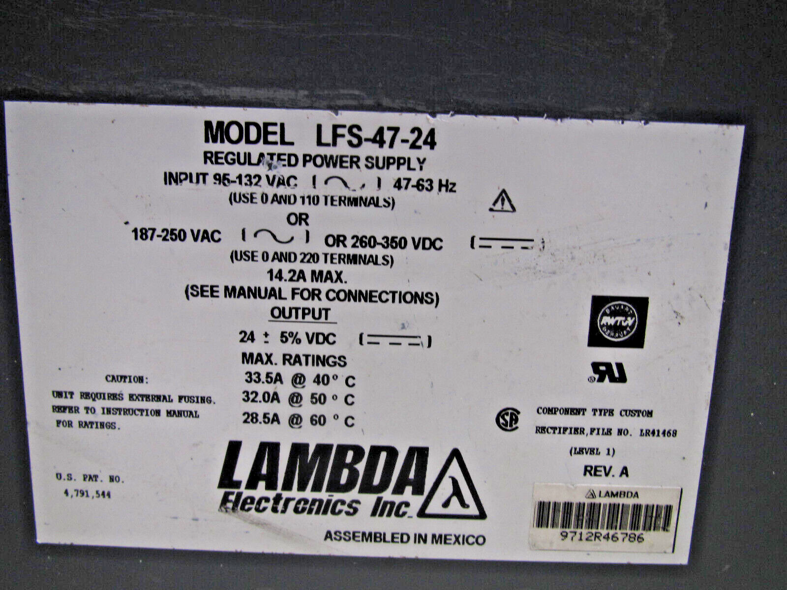 Lambda Electronics Inc. Regulated Power Supply Model: LFS-47-24 FREE SHIPPING