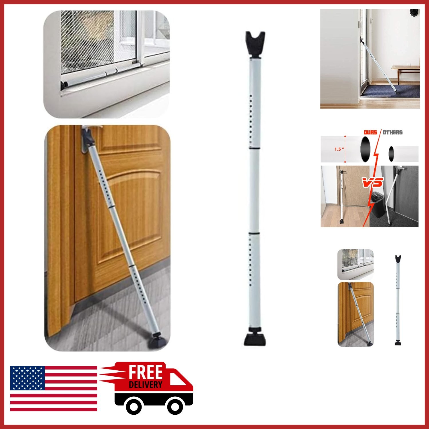 Adjustable Door Security Bar Heavy Duty Metal Door Stopper for Home Travel