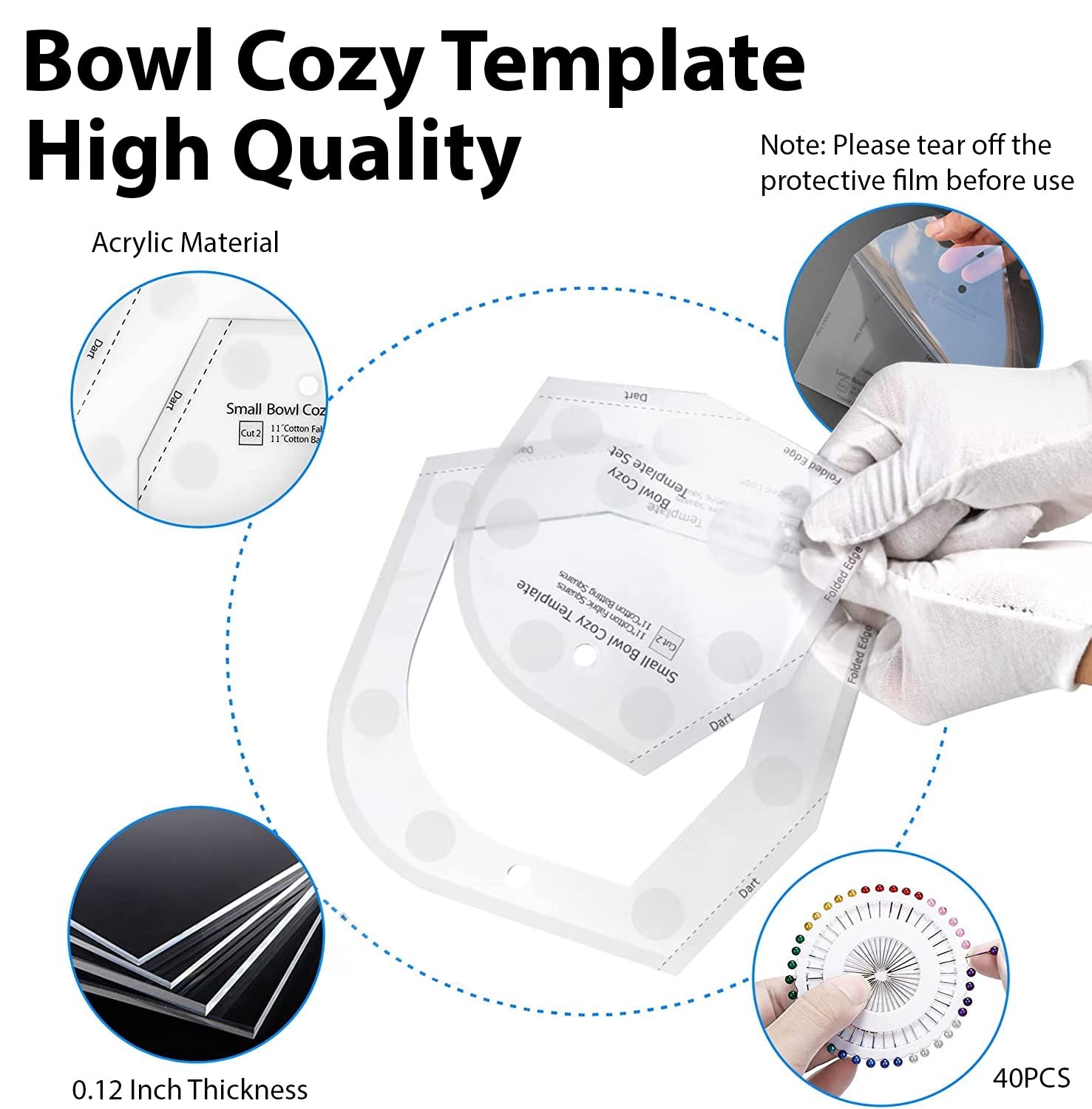 Bowl Cozy Template 3 Sizes, Bowl Cozy Pattern Template Cutting Ruler Set with...