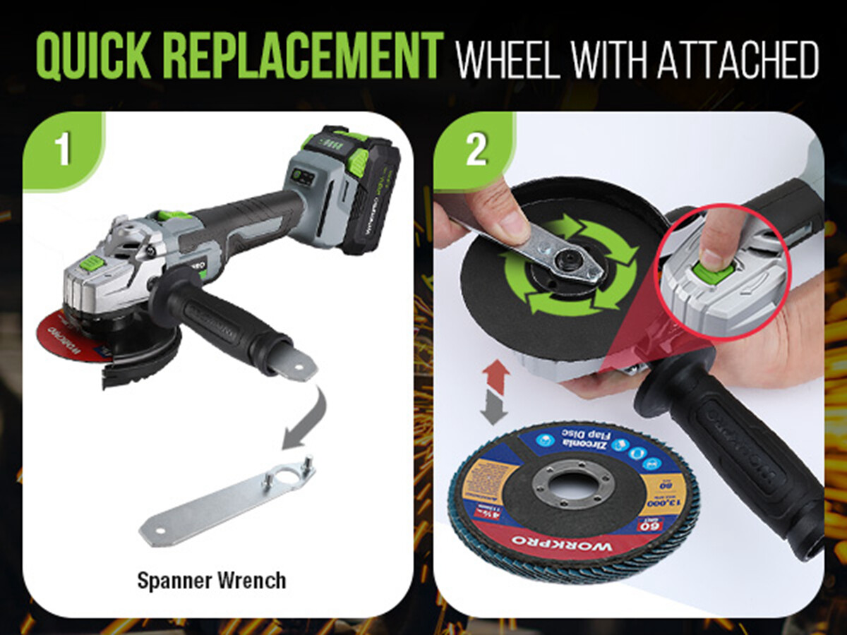 WORKPRO 20V Brushless Motor Cordless Angle Grinder Kits 4-1/2" Disc 4.0A Battery