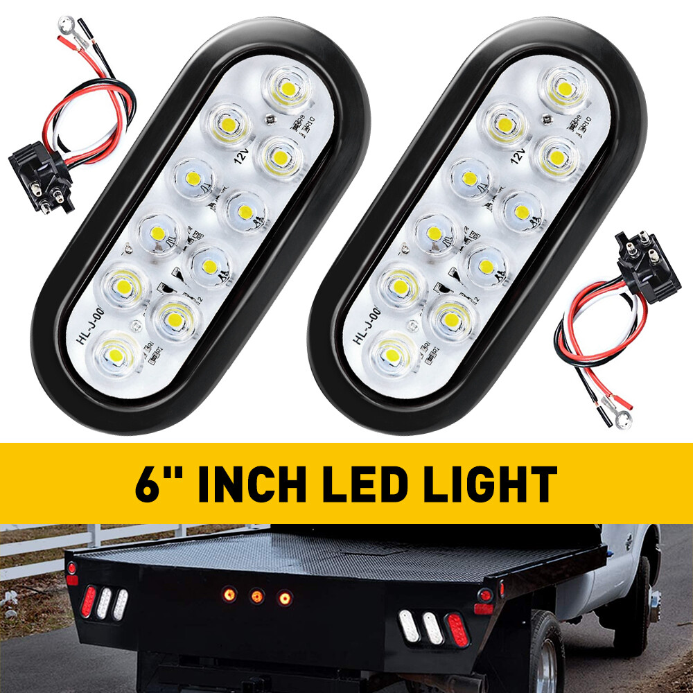 2X 6'' Submersible Truck Trailer Oval Stop Turn Tail Light Clear Lens White LED