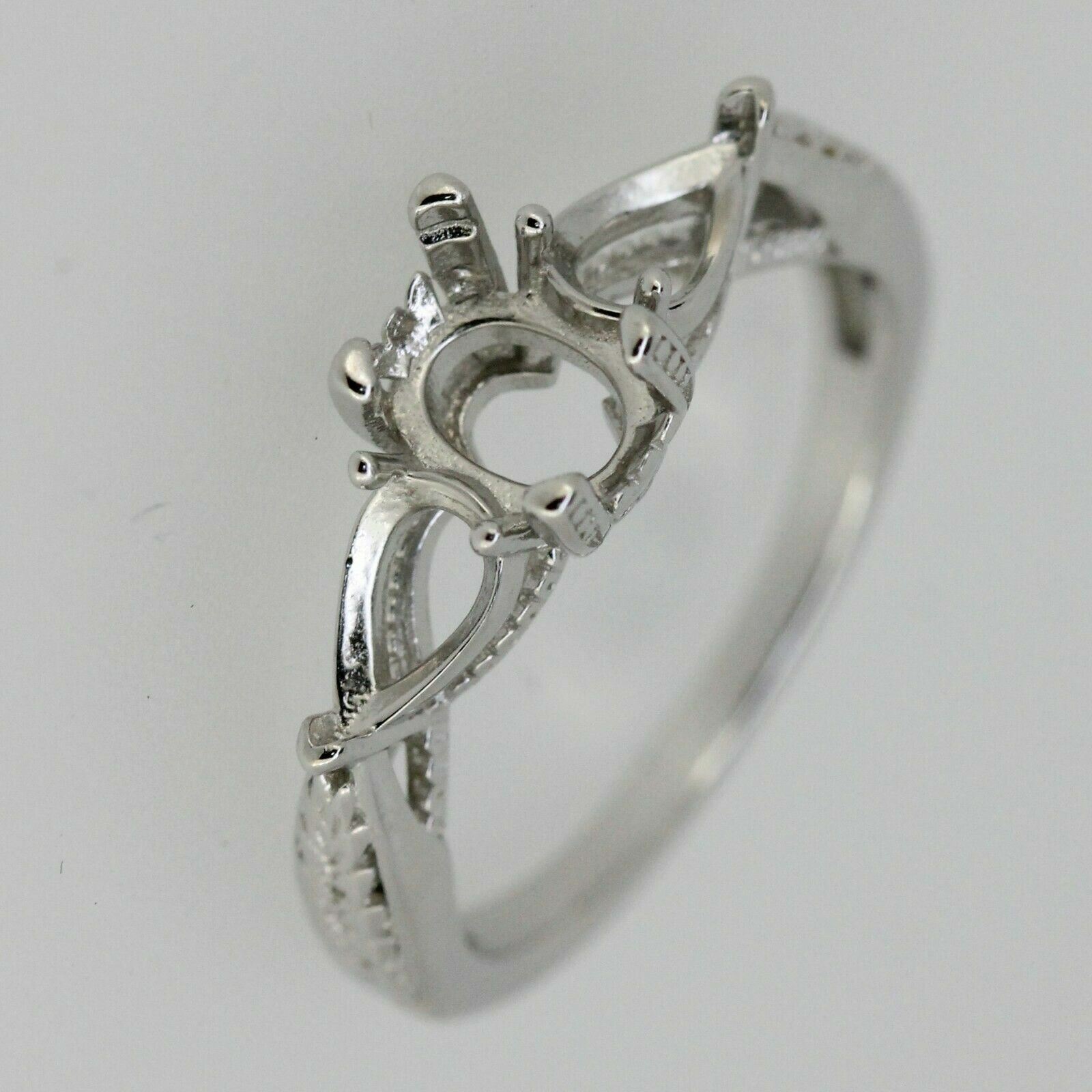 Sterling Silver Semi Mount Ring Setting Oval OV 8x6mm & PE 6x4mm 3 stone