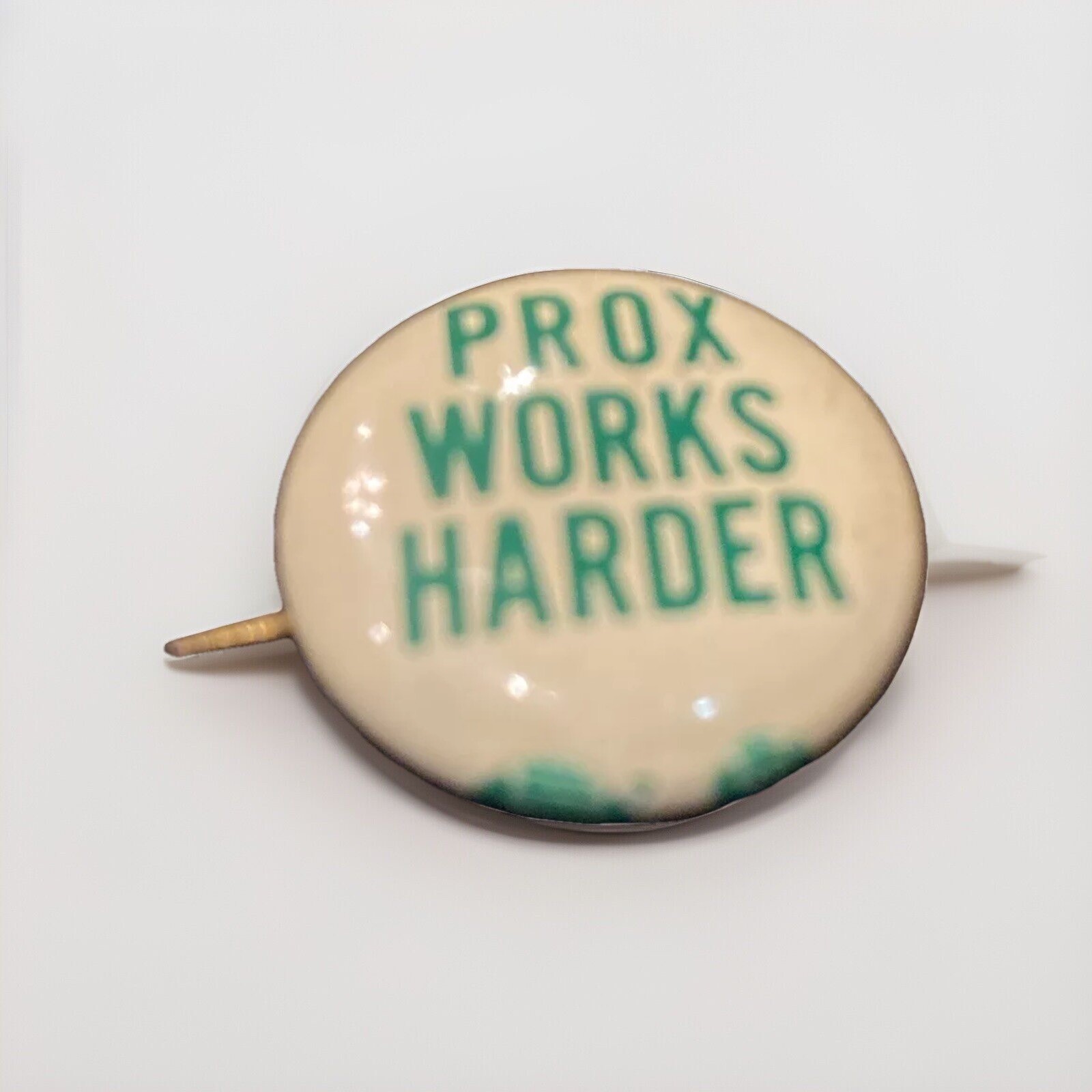VTG Prox Works Harder Wisconsin Democrat Campaign Pinback  .9" Bill Proxmire