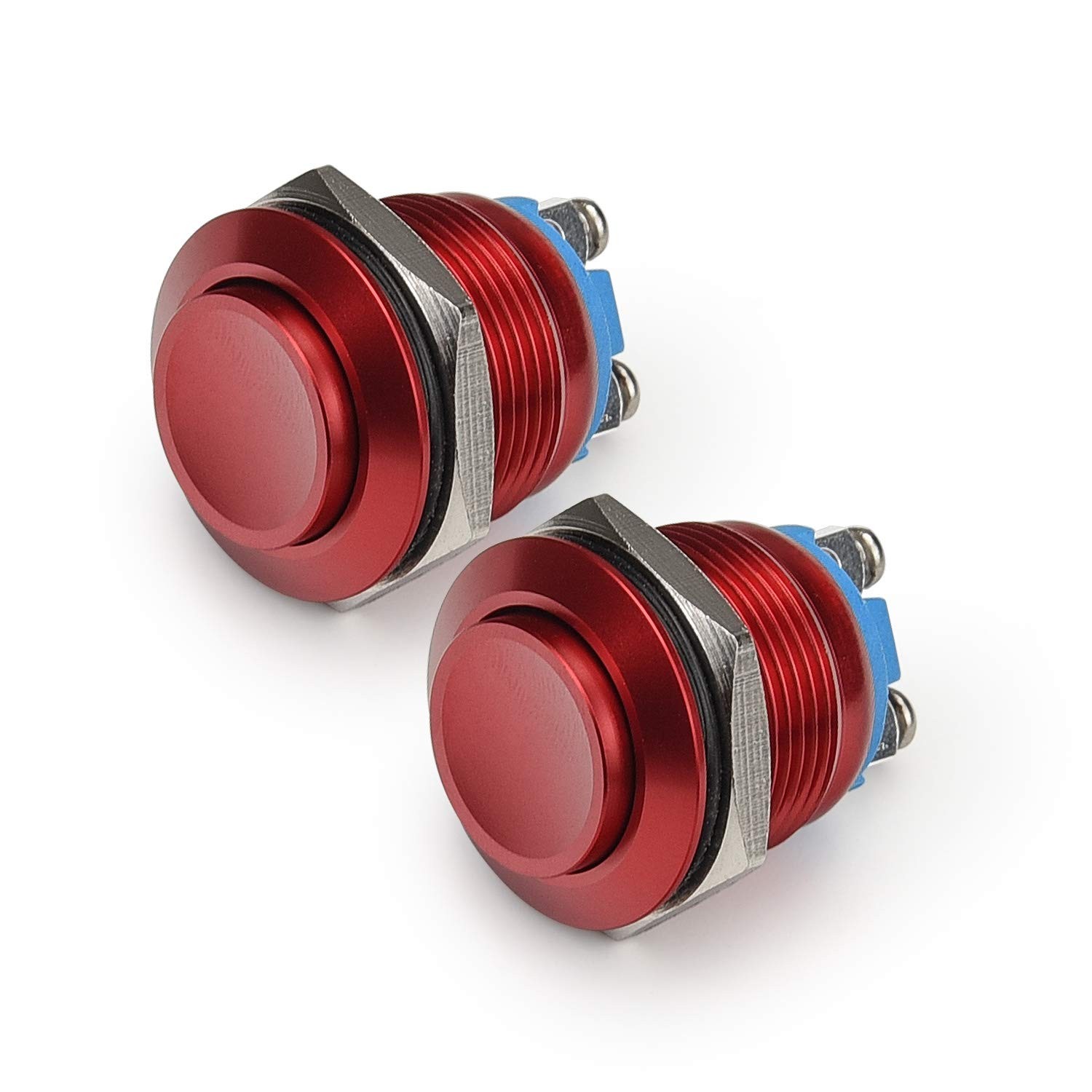 APIELE (Pack of 2) 19MM Momentary Push Button Switch 5A Aluminium Alloy Red