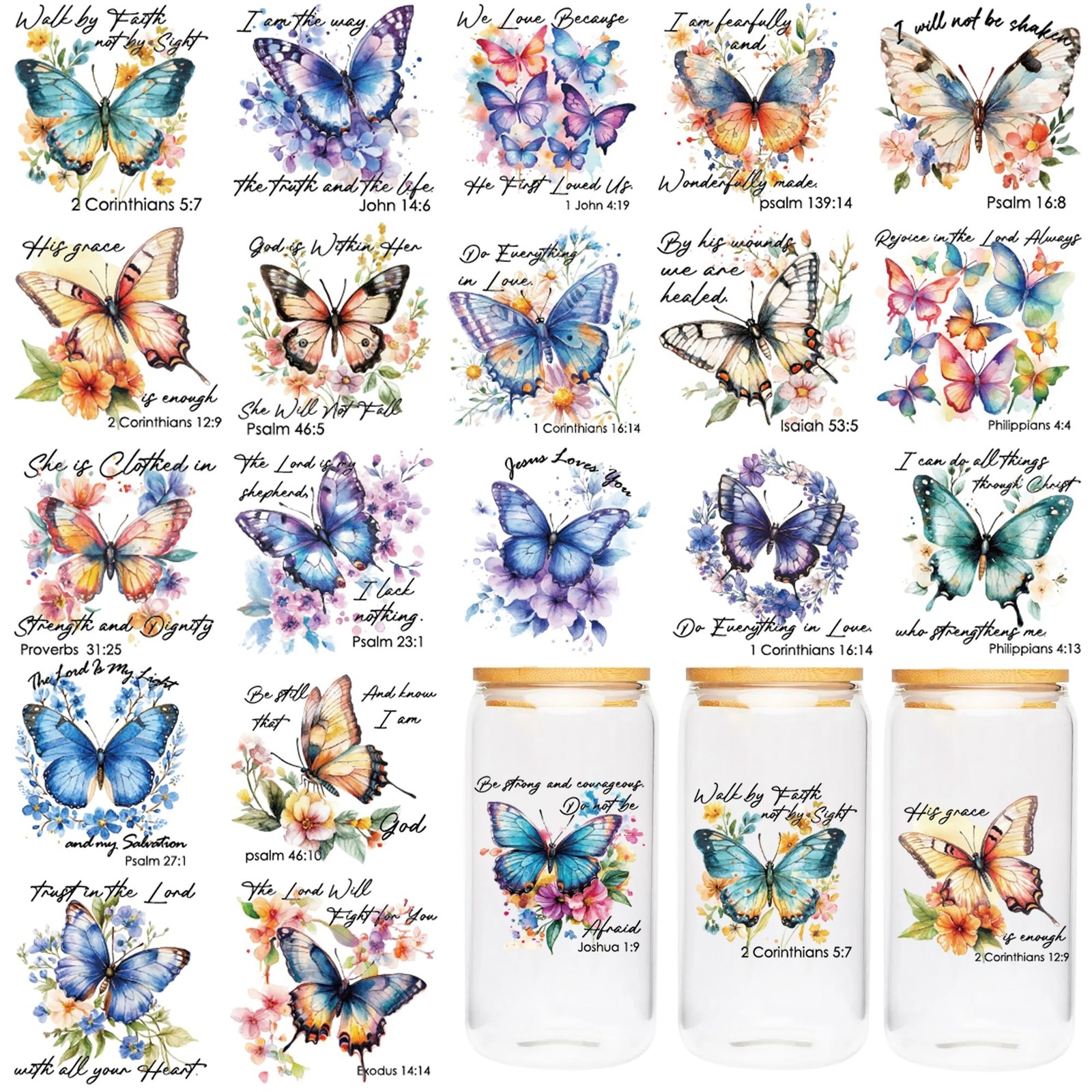 Butterfly UV DTF Cup Wraps - 20 Sheet Butterfly UV DTF Transfer Stickers, Ani...