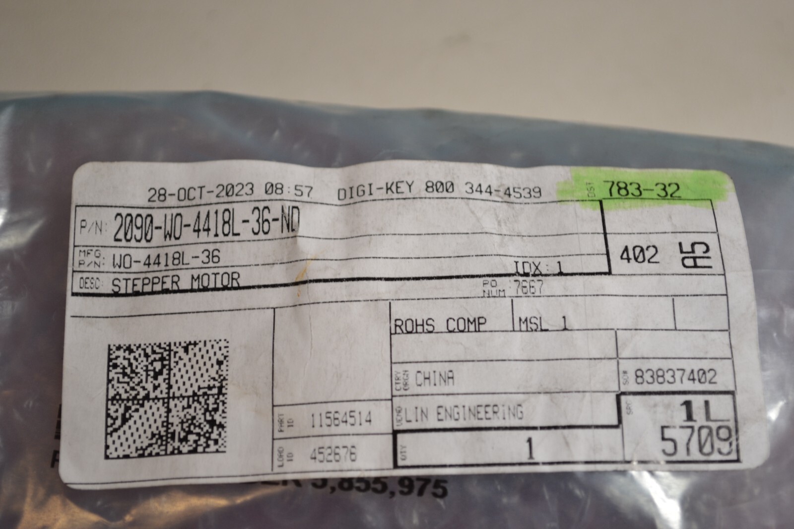 LIN ENGINEERING Stepper Motor 2090-wO-4418L-36-ND WO-4418L-36