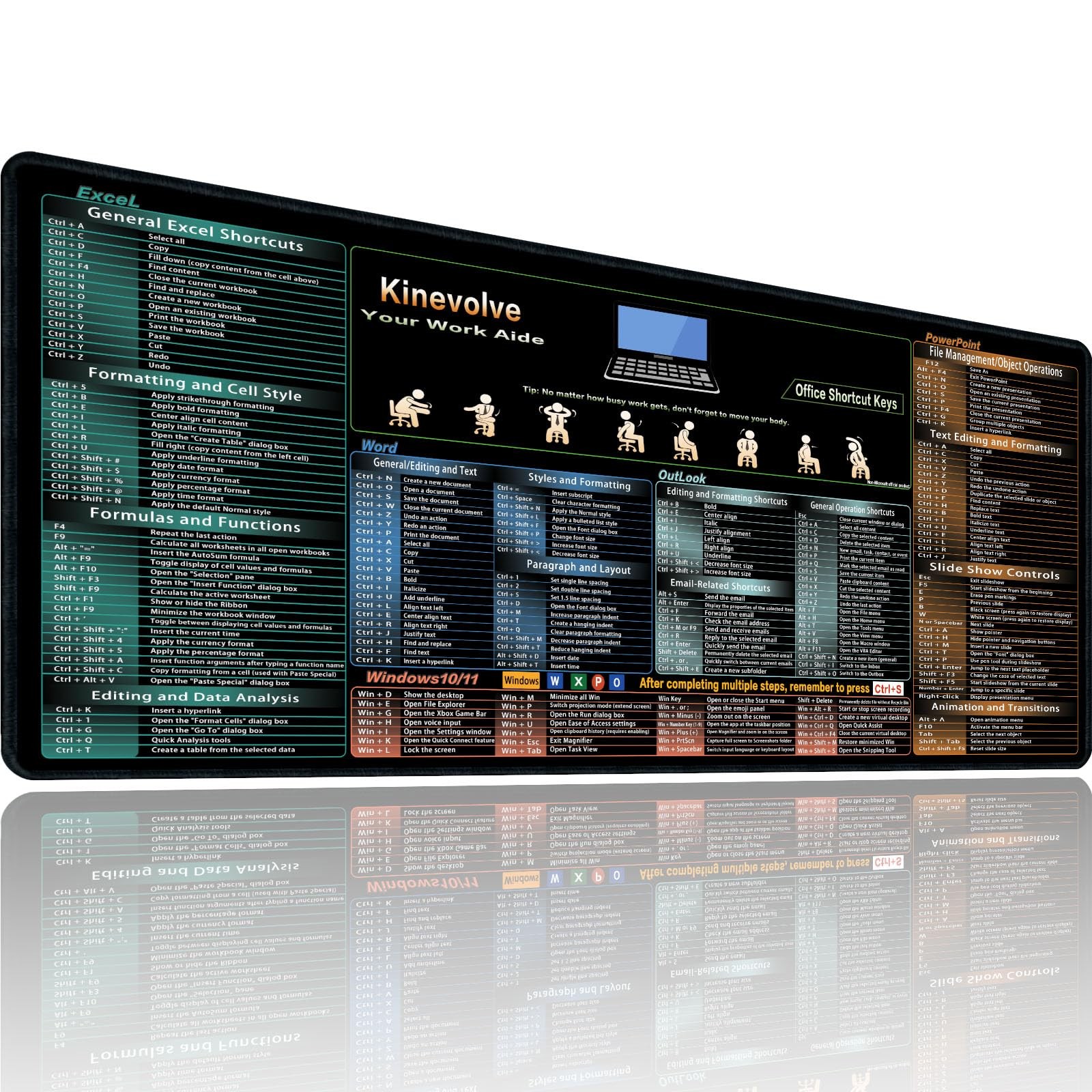 Kinevolve Mouse 31.5L x 11.8W inches, Black-Multi-Software Shortcuts Desk Pad