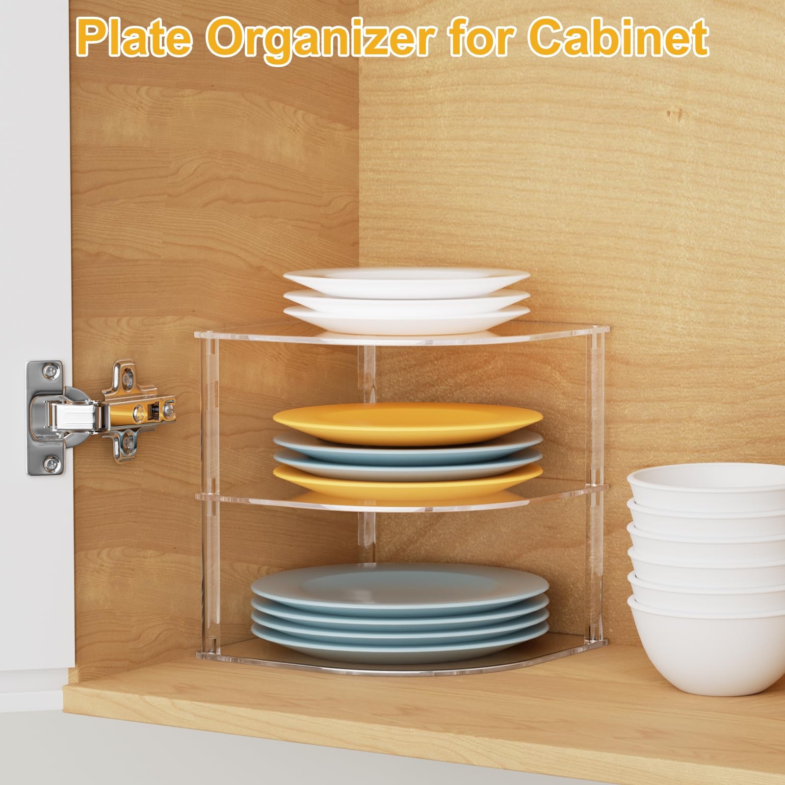Acrylic Plate Organizer for Cabinet Kitchen Countertop Corner Clear Cabinet O...