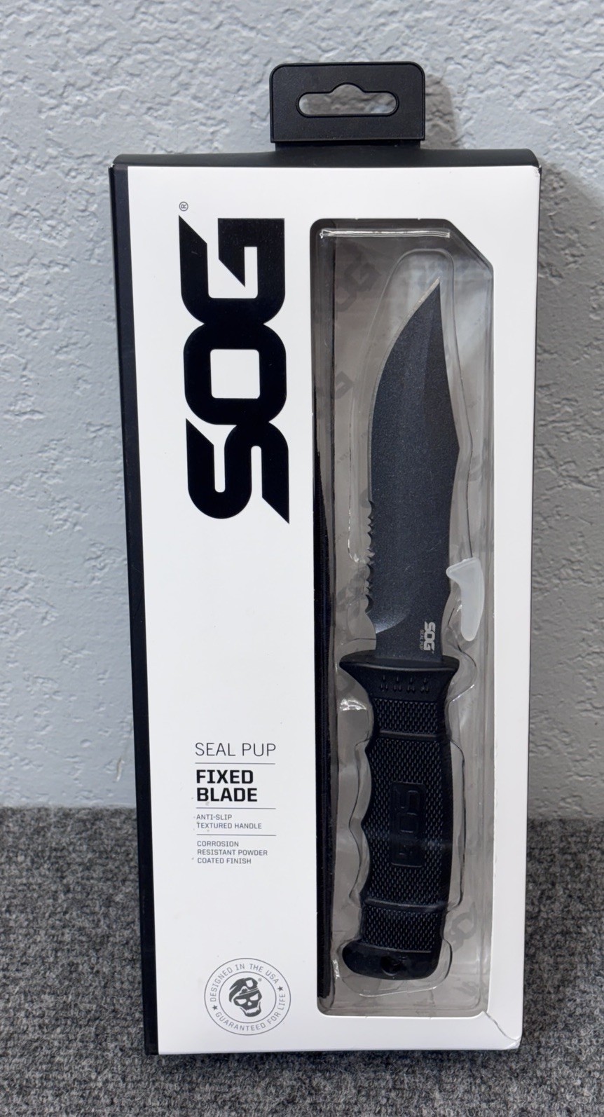 SOG Seal Pup Fixed Blade Knife 4.75" Partially Serrated Clip Point AUS-8
