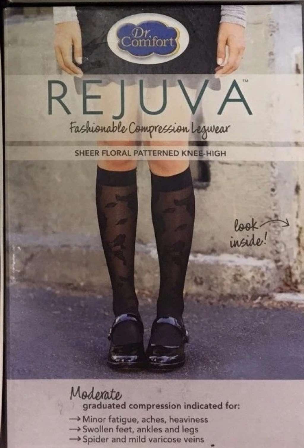 Dr. Comfort Sheer Floral Pattern Knee-Highs, CT, 15-20mmHg (Size: S) Black