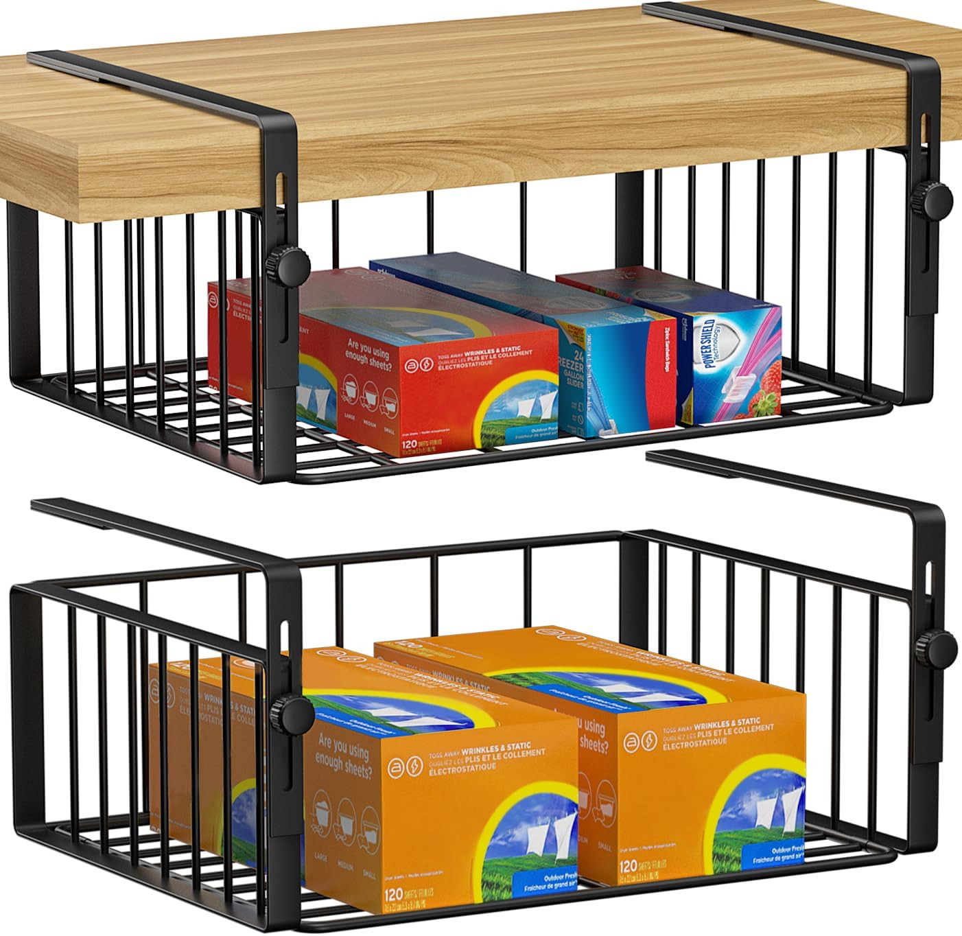 2Pack under Shelf Basket Storage,Adjustable Hanging,Black | under Cabinet Shelf