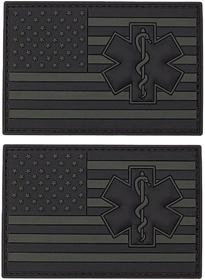 Medic EMT EMS Paramedic USA Flag PVC RUBBER PATCH  | 2PC PVC HOOK BACKING  3"x2"