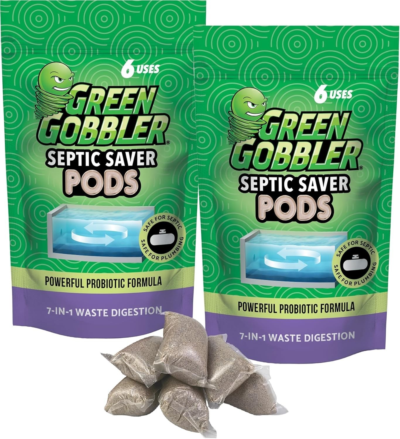 Green Gobbler Septic Tank Treatment Packets, 12 Month Supply - Natural Bacterial