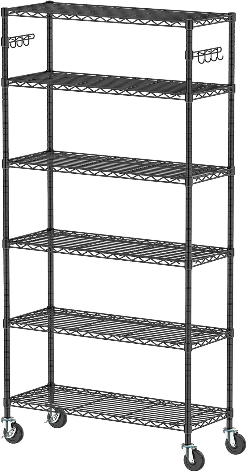 Wire Metal Shelving with Wheels Garage Storage Heavy Duty Shelves Rack Unit 6 Ti