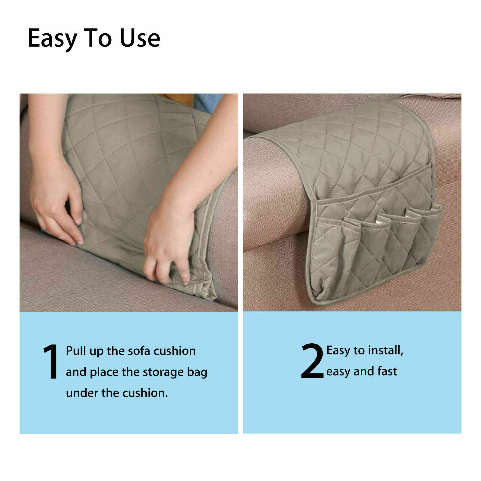 5 Pocket Sofa Arm Rest Organizer Caddy Couch Tray Remote Control Holder Table