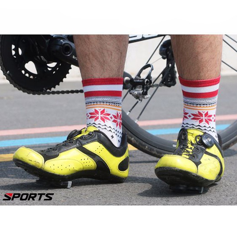 Pro Mens Womens XC Cycling Socks MTB Riding Bicycle Sports Ankle Socks Snowflake