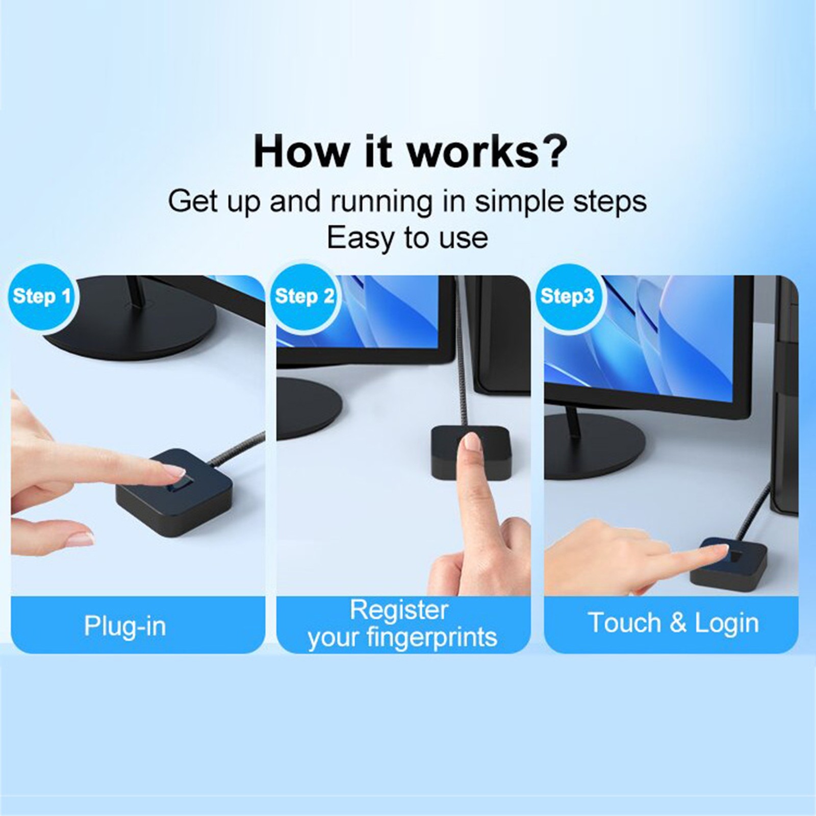 USB Fingerprint Reader Fast Recognition For PC 10 11 Easy To Use DSO